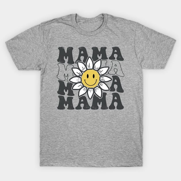 Womens Minimal Happy Face Mama Sunflower Smile Face Trendy T-Shirt by CreativeSalek